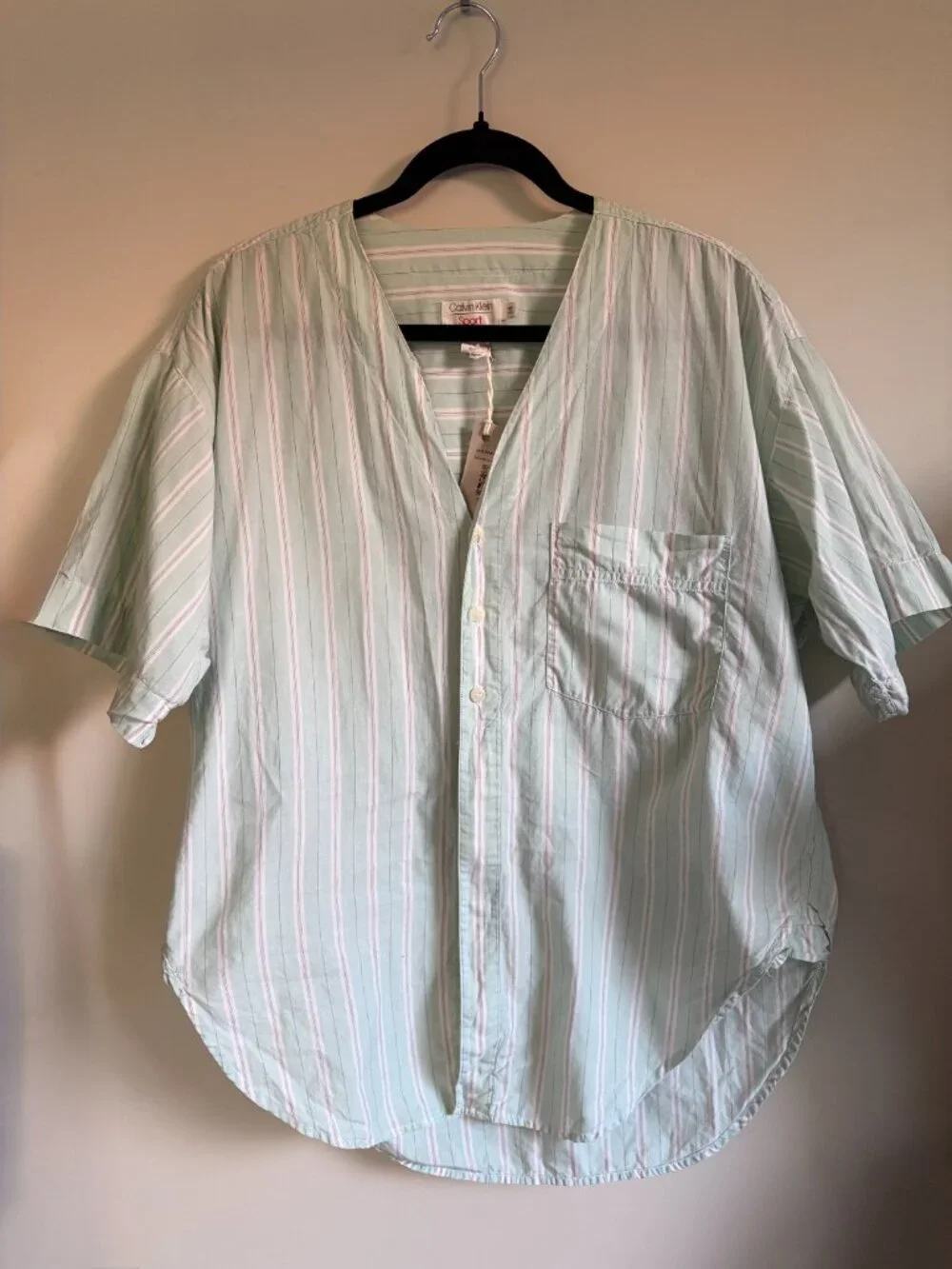 Vintage 80s Calvin Klein Sport Cotton Striped Button Up Shirt Medium - Picture 2 of 5